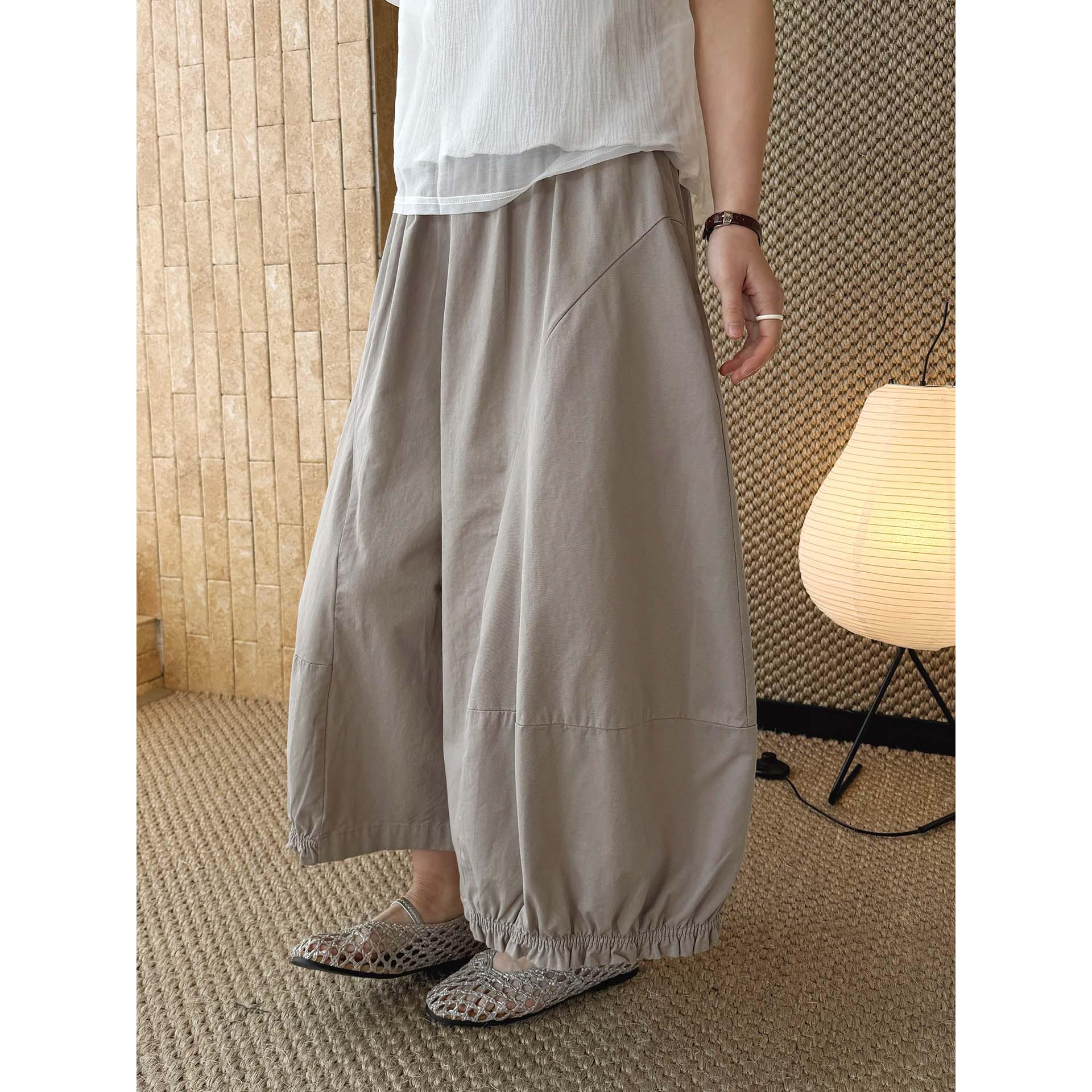 

Xu Man Spring Arrival: Women s Japanese Style Elastic Waist 3D Lantern Cropped Casual Pants One Size серый