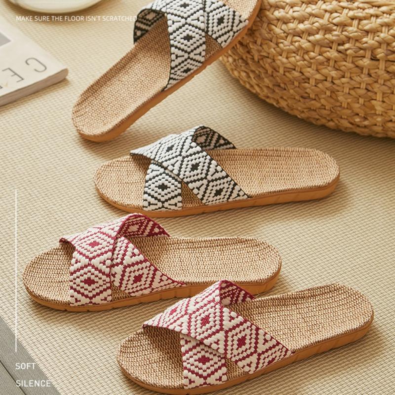 Linen Slippers Home Furnishing Women's Summer Slippers Indoor Hotel Sandals Non-slip Silent Slippers