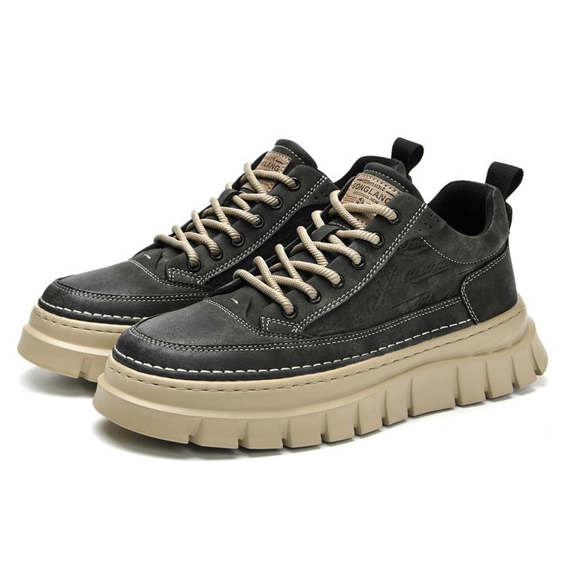 

Autumn New Shoes for Men Leather Casual Shoes Fashion Flat Leisure Platform Shoes Retro Lace-up Sneaker 38