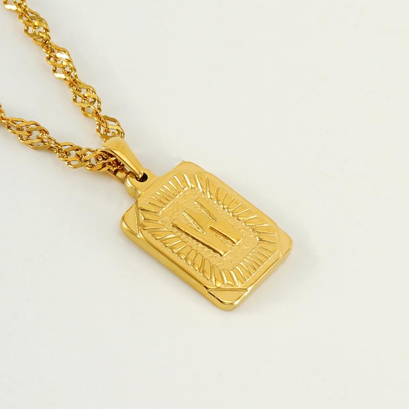 Men's 18K Gold Square Stainless Steel Alphabet Pendant Necklace