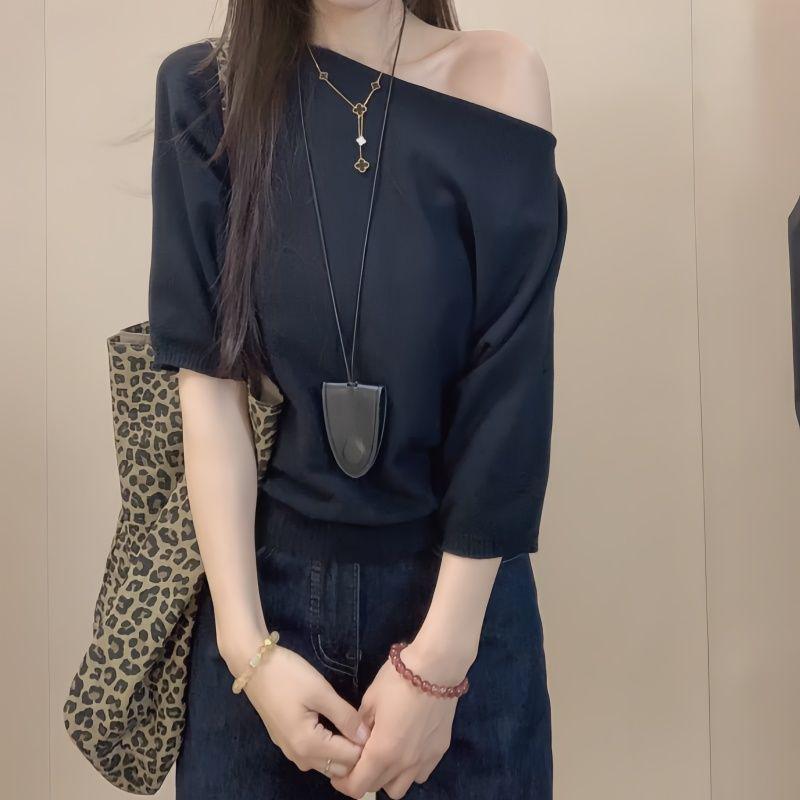 

Женский желтый вязаный топ с открытыми плечами - Весна 2025, Сладкий и пикантный, Шикарный, Стройнящий, Короткий, Рукав пять четвертей Small