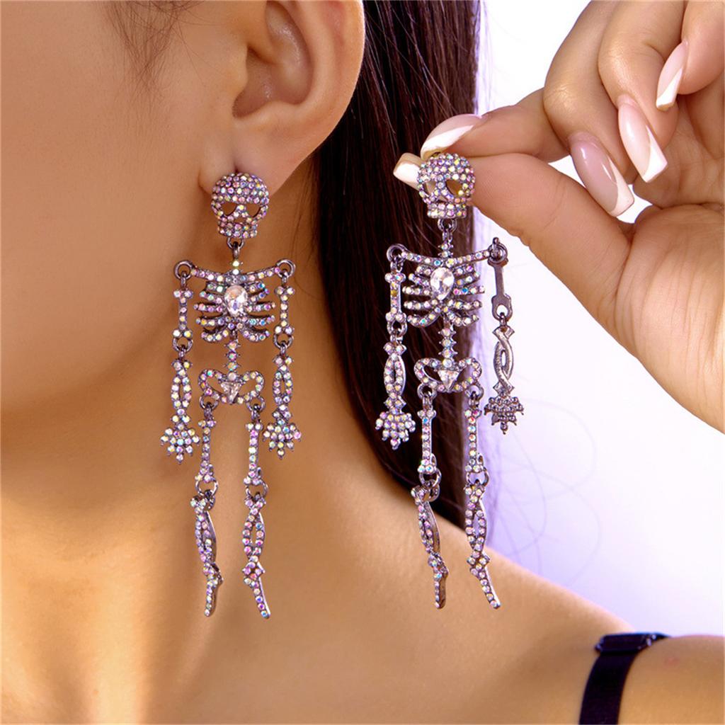 Boucles d'oreilles pendantes à pampilles en strass pour femmes, boucles d'oreilles personnalisées, bijoux de mode, décoration de costume de fête d'Halloween en cristal étincelant