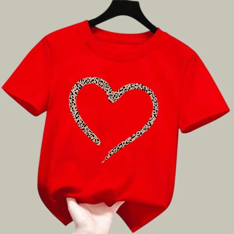 Love Heart Leopard Print Children Tshirts Summer Girls Boys Fashion Casual Cute Tops Colorful ONeck Kids Short Sleeve Tshirts