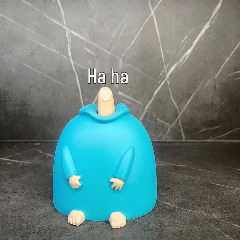 Smiling Blue Middle Finger Figurine - Small, Funny Desktop Toy for Friends, Birthday or Minimalist Decor