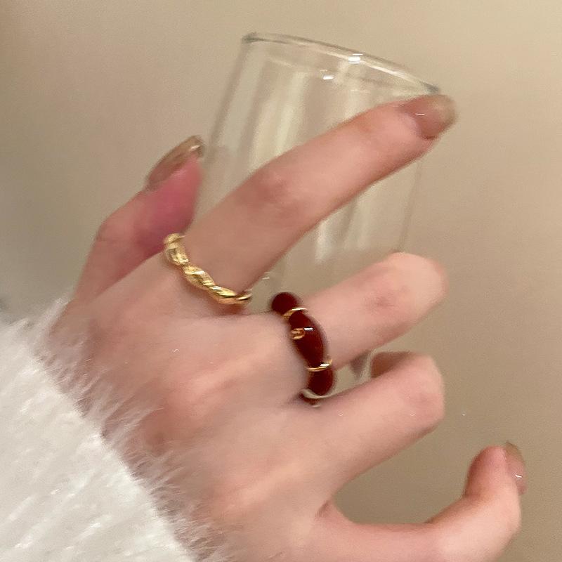 Anéis vintage vermelhos com gotas esmaltadas para mulheres, moda bambu, nó, anel aberto, noivado, casamento, joias, moda, presentes para namorada