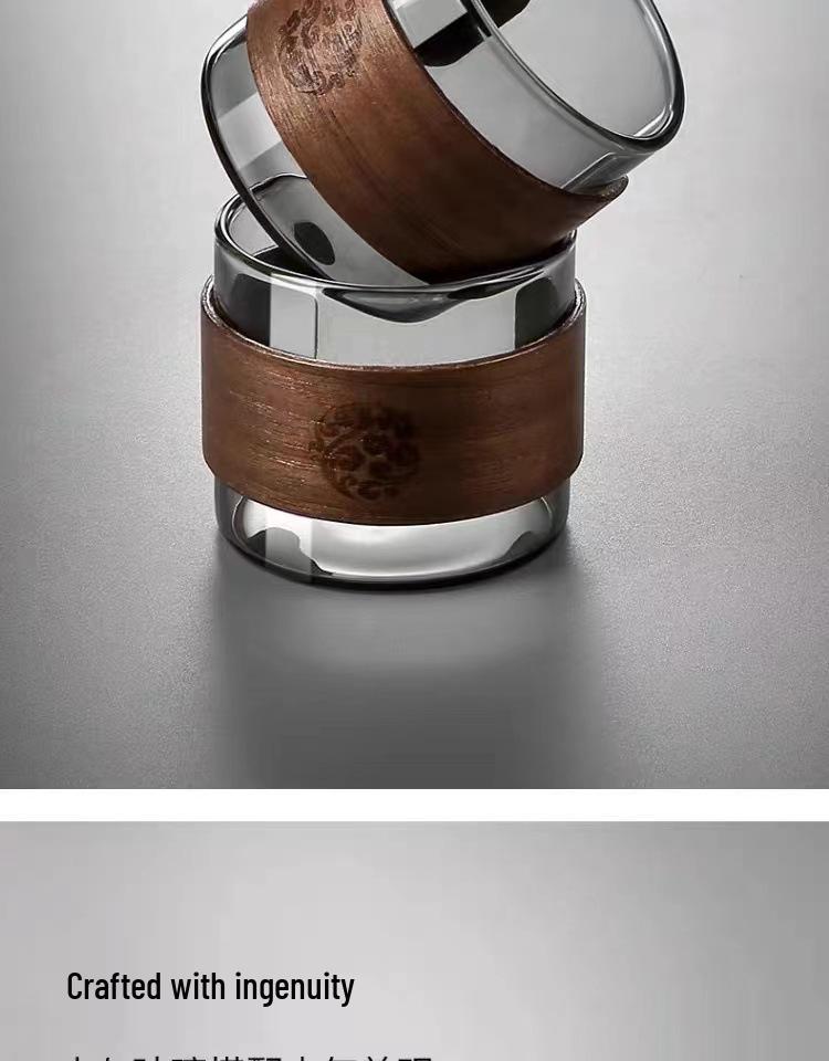 Insulated Borosilicate Glass Tea Cup with Walnut Wood Ring – Small, Multi-use for Home and Guests