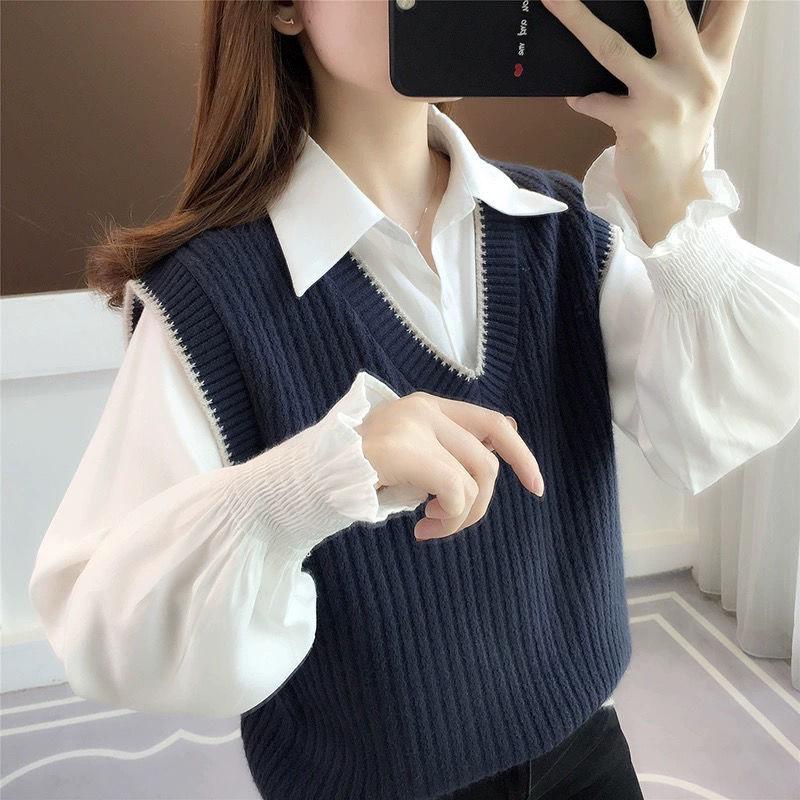 Women's 2025 Spring/Autumn Loose Knit Sweater & Vest Set