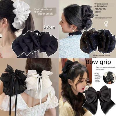French Black Satin Oversized Bow Hair Clip