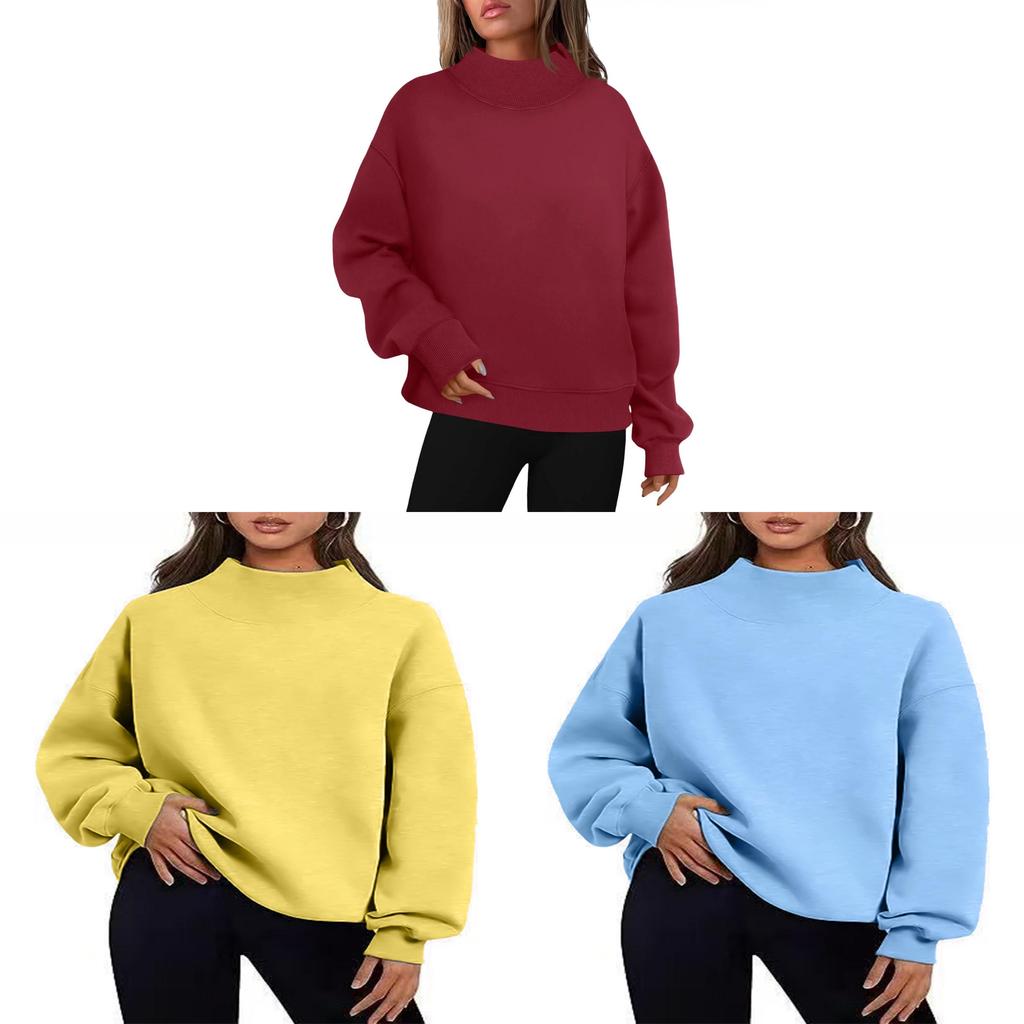 Womens Autumn Winter Cozy Fleece Hoodie With Half High Neck For Casual Daily Wear