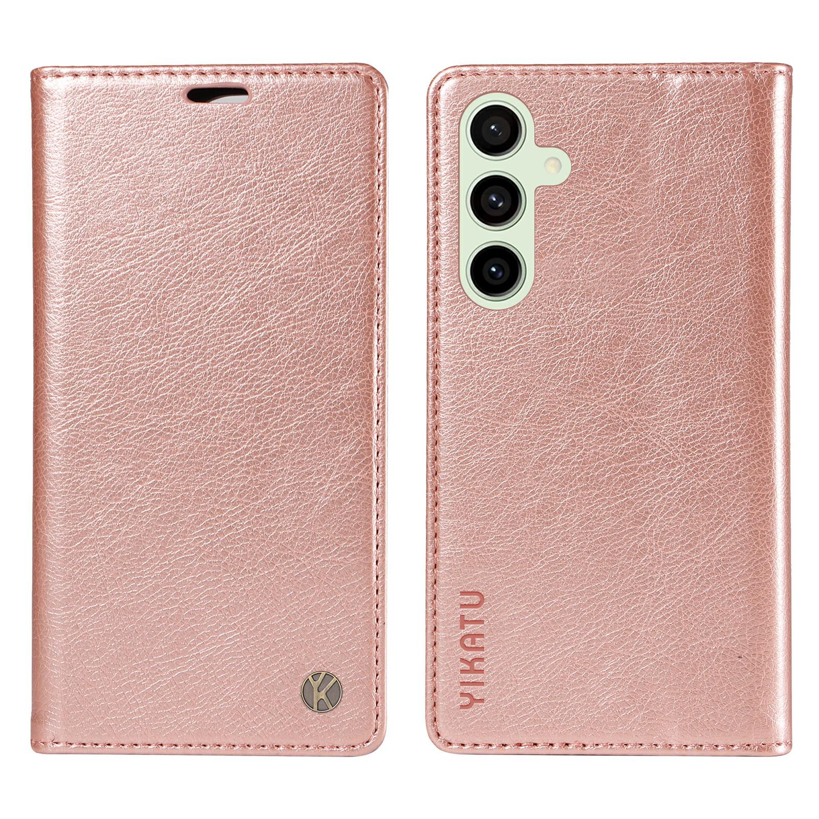 

YIKATU YK-006 For Samsung Galaxy S24 FE Case Litchi Texture Leather Wallet Flip Phone Cover Rose Gold
