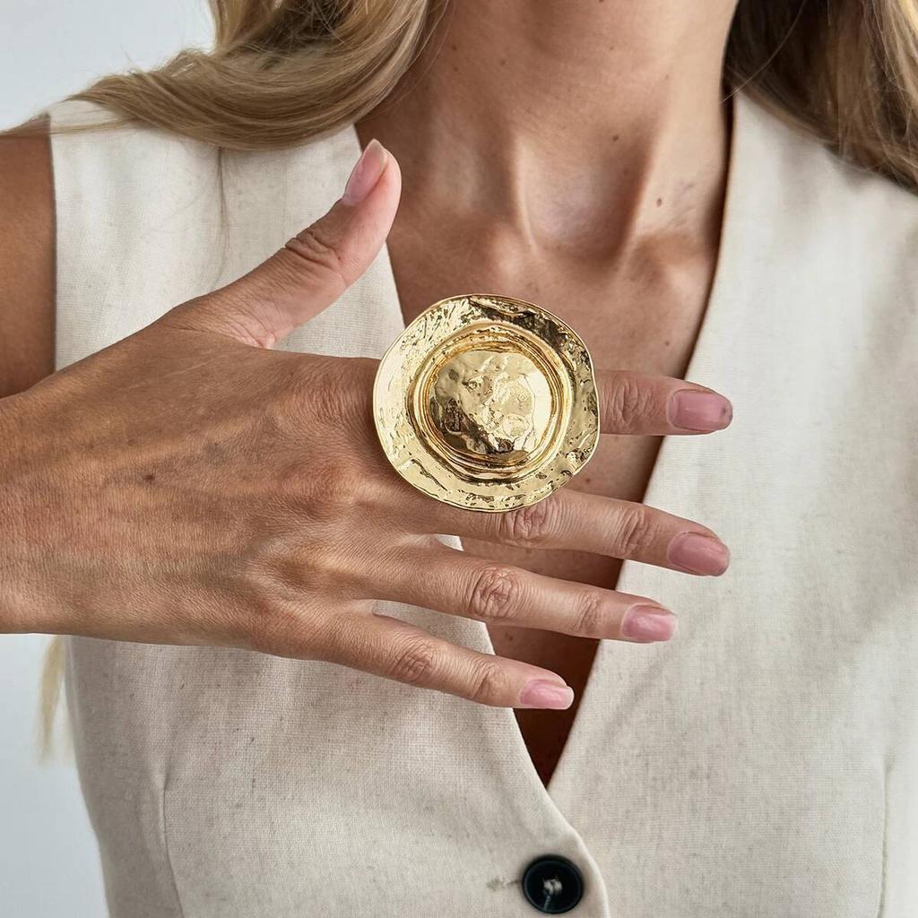 Ingemark 2026 Übertriebene Goldfarbe Runde Offene Ringe Damen Trendig Kreativ Verstellbarer Fingerring Täglich Party Bankett Schmuck