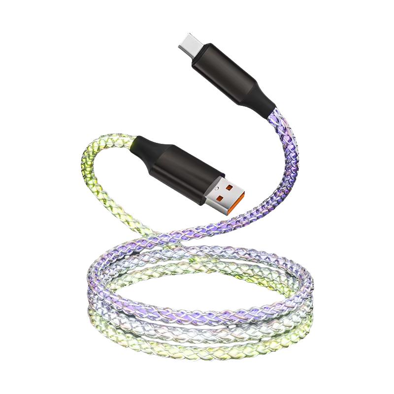 120W Flowing Led Luminous RGB USB A To Type C Charging Cable Sync Data Usb Cable for 17 16 15 Pro Huawei Samsung Oppo