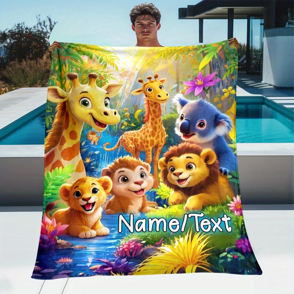 Coperta Personalizzata Animali della Giungla Leone Giraffa Koala Pile Coperta Regalo per Bambini Morbida Calda Tutte le Stagioni Decorazione Cameretta