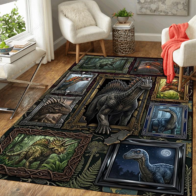 Dinosaur Gallery Pattern Rug Floor Mat for Living Room or Bedroom Soft and Comfortable Carpet a Gift for Birthday and Holiday.