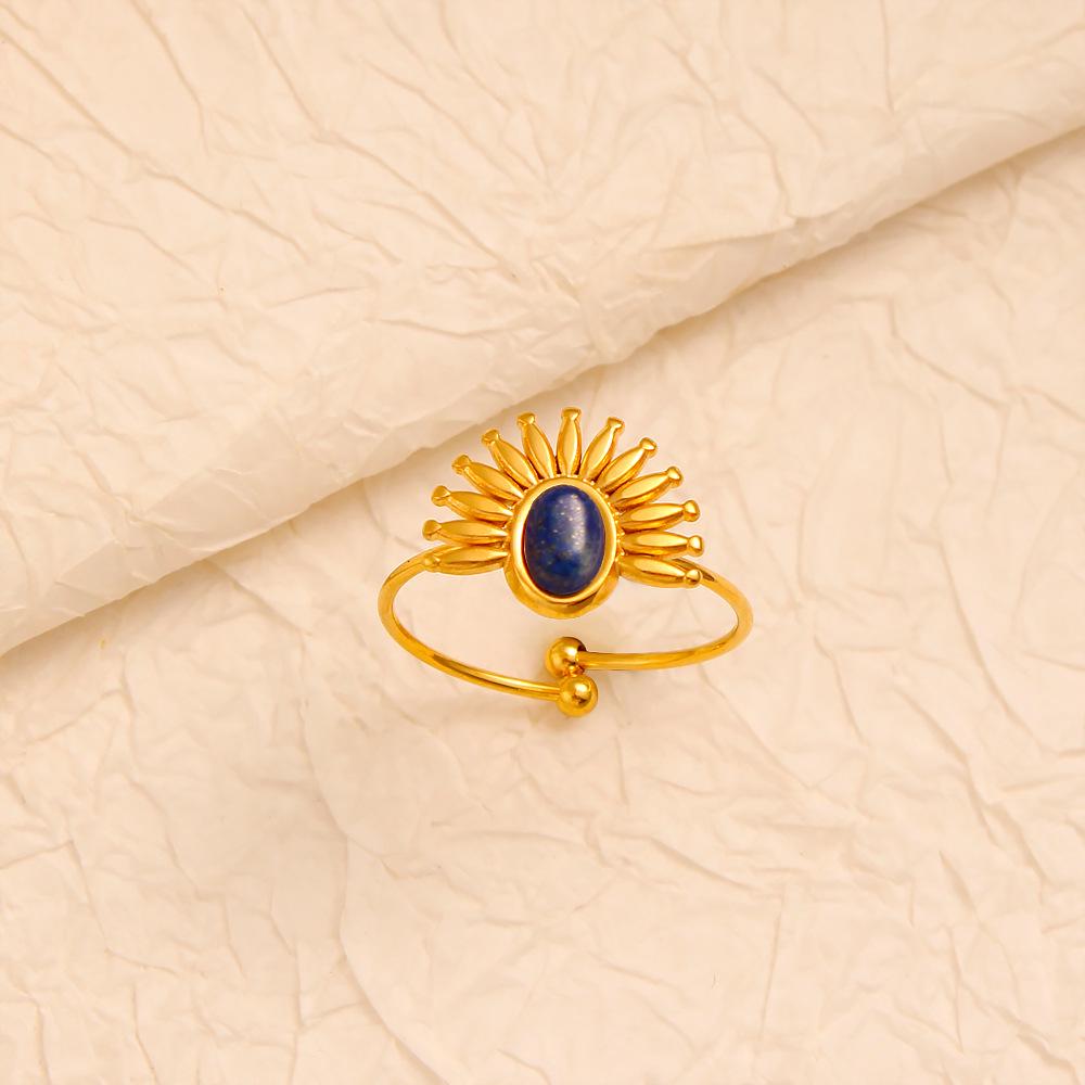 Retro Stainless Steel Open Ring with Inlaid Turquoise - European & American Style