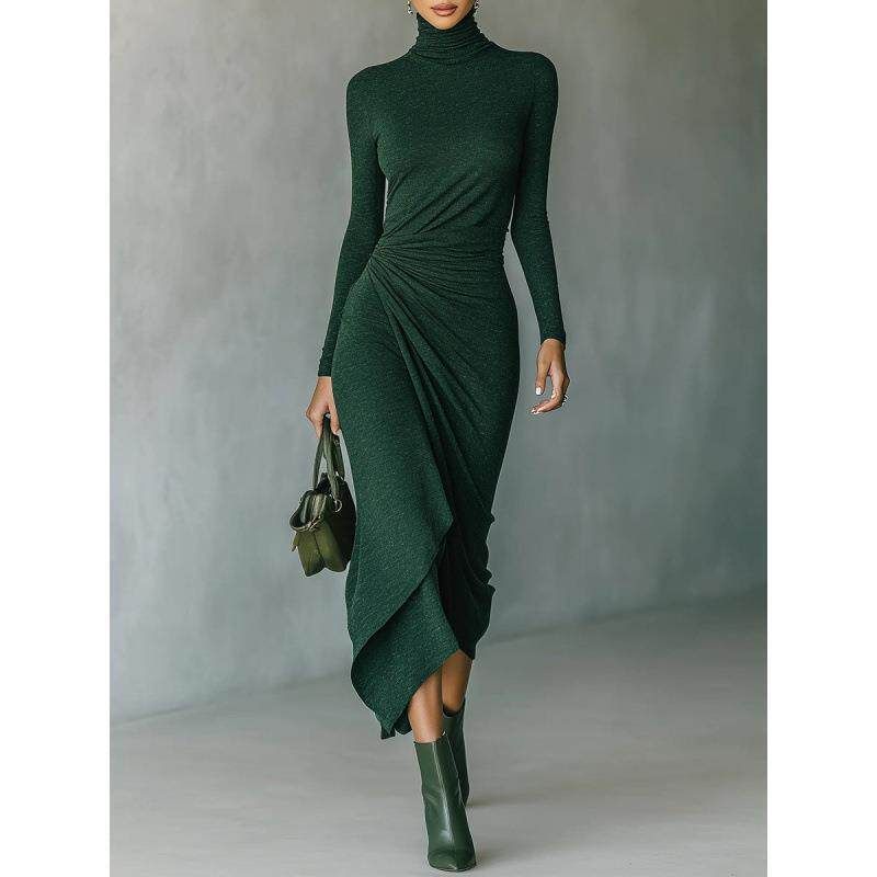

Elegant High Neck Waist Cinched Irregular Wrap Dress Purple [Ready Stock] 2XL