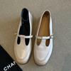 Sheepskin~ Single Shoes Women's Shallow Mouth Flat Bottom Versatile Hollow T-band with Skirt Retro Mary Jane Shoes