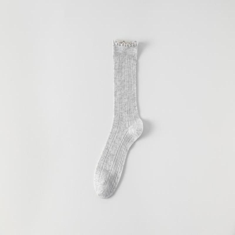 Women's Mulberry Silk Ruffle Lace Mid-Calf Summer Socks - Cool, Breathable, Thin Postpartum Comfort