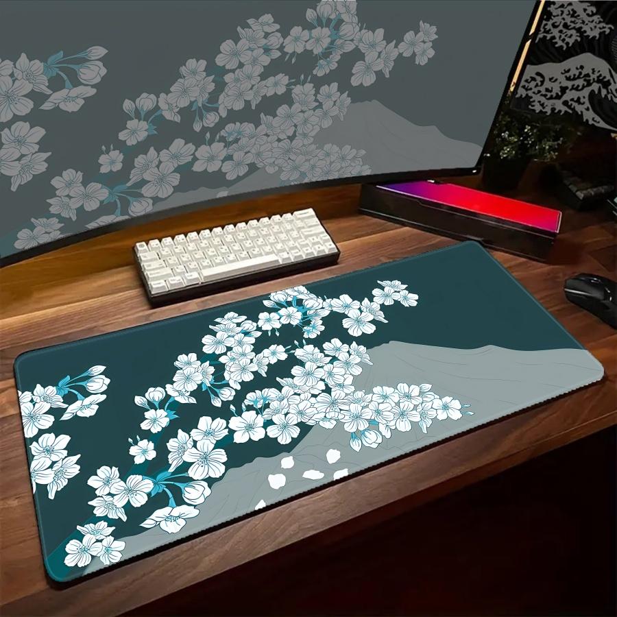 PC Gamer Mauspads Sakura Mond Tastatur Großes Gaming-Mauspad Weiß Kawaii Matte Gummi Zubehör Computer Laptop Setup Schreibtischunterlagen