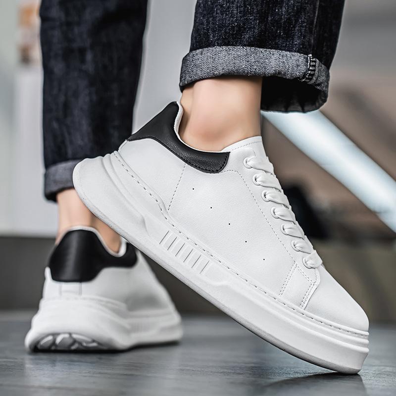 Big head wide last classic versatile spring little white shoes 2025 thick sole heightening lace-up sports men's casual shoes
