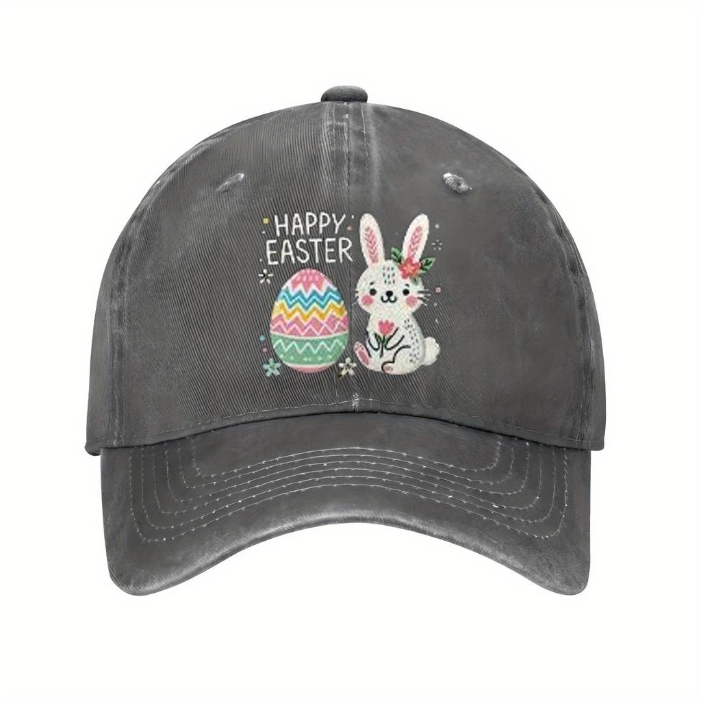 Happy Easter Bunny Egg Baseball Cap Unisex Polyester Casual Print Sun Protection Adjustable Festival Hat