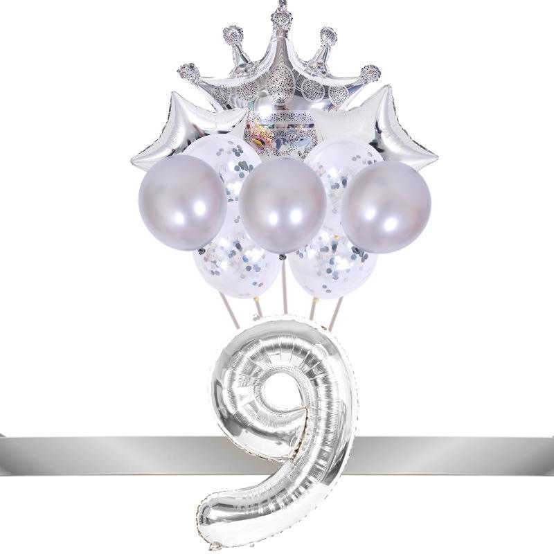 

40-Inch Digital Crown Balloon Set, Gold Silver Crown Set Birthday Party Decorative Balloon Bundle 40 inch digital crown balloon bundle Silver: 9
