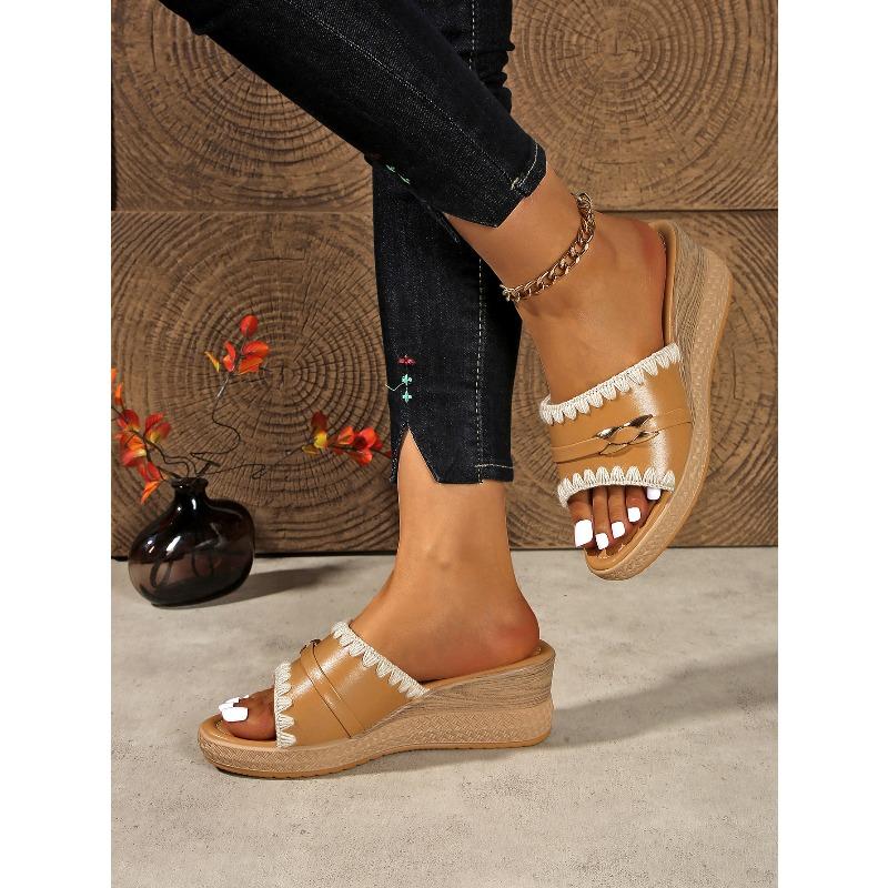Summer Plus Size Wedge Slippers Women's 2025 New Lace Open-toe Platform Sandals