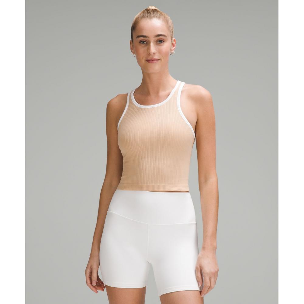 

Lululemon Ebb To Street Cropped Racerback Tank Top Contrast conTour White 4