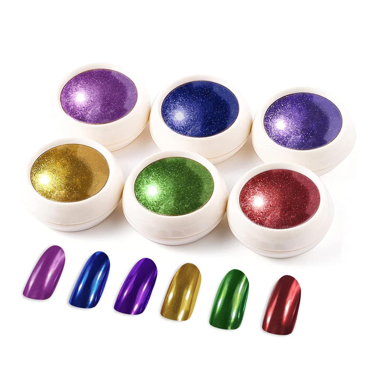 

6-Color Champagne Magic Mirror Nail Art Glitter - High Gloss Aurora Titanium Gold Fairy Powder