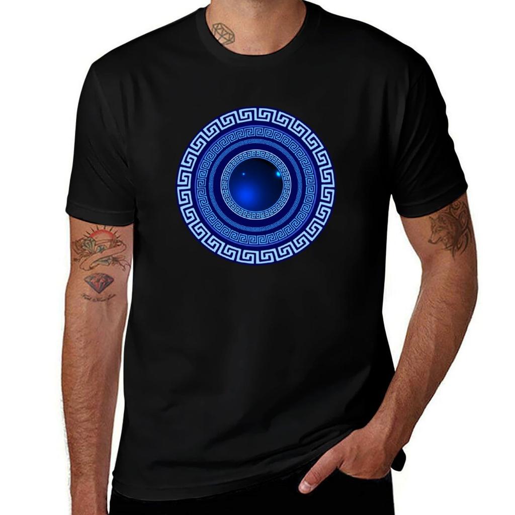 Mati Evil Eye Glass Greek Keys Tshirt Trendy Casual Short Sleeve Shirt