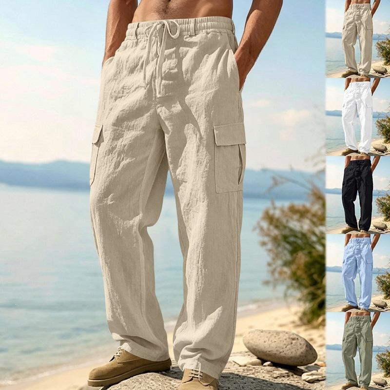 Men's Loose Straight-Leg Work Pants Multi-Pocket Breathable Outdoor Plus Size.