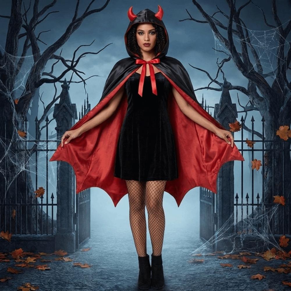 Bow Gothic Costume Cape Washable Durable Witch Cape Funny Halloween Hooded Cloak Princess