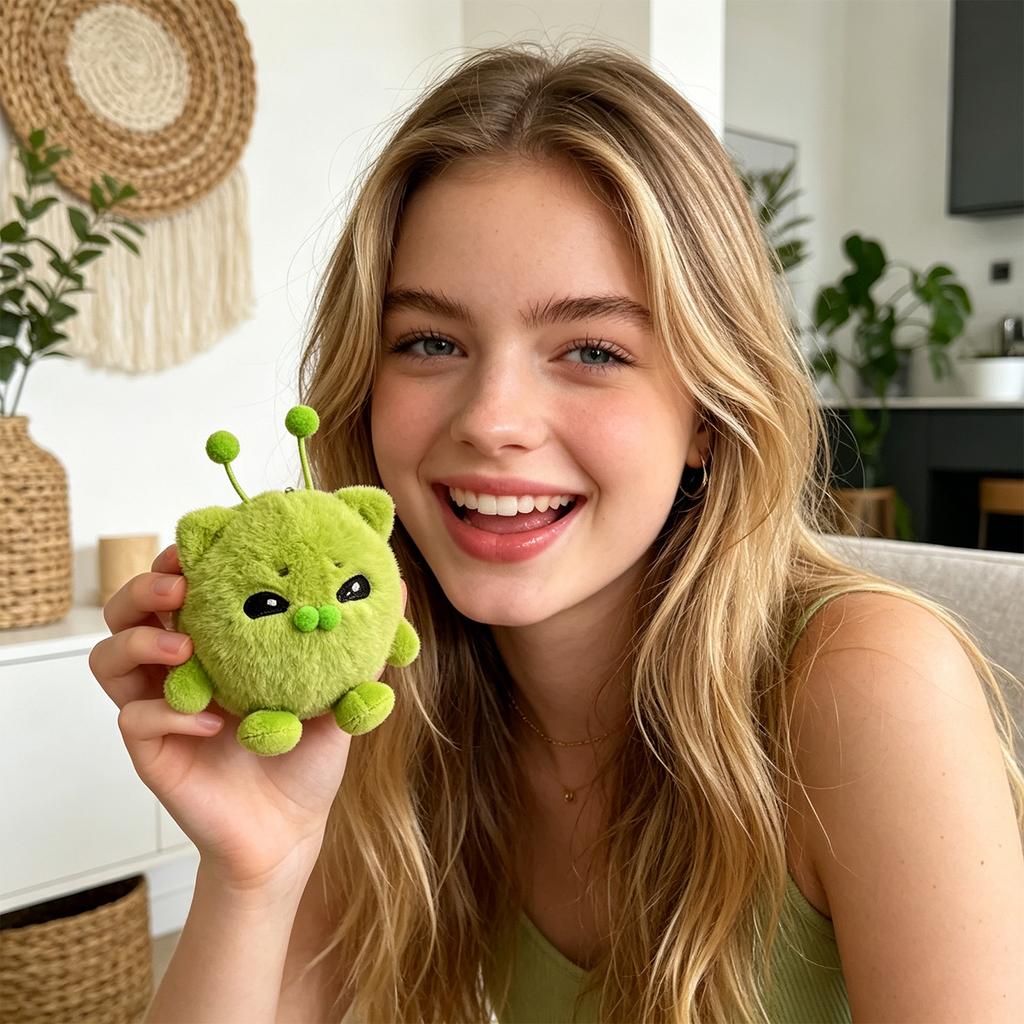 Plush Alien Cat Stuffed Toy Soft Plush Doll with Antenna and Round Shape Suitable for Collectors and Gift Giving 15cm Size