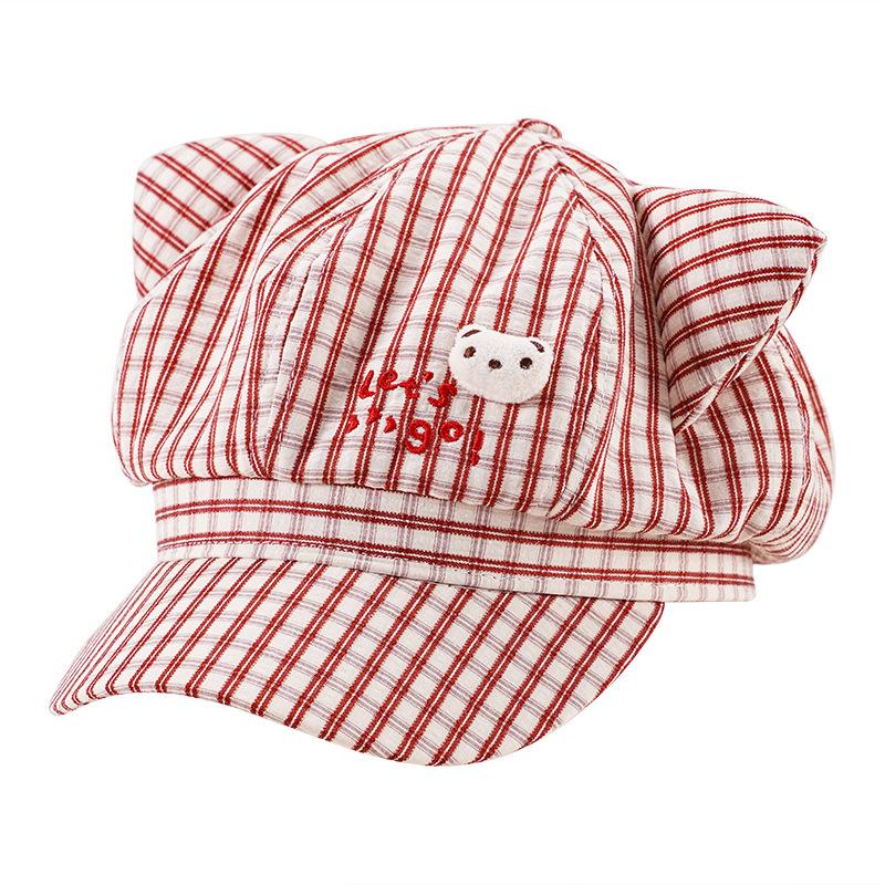 Cute Cat Ears Striped Octagonal Hat Women Spring Summer Fresh Versatile