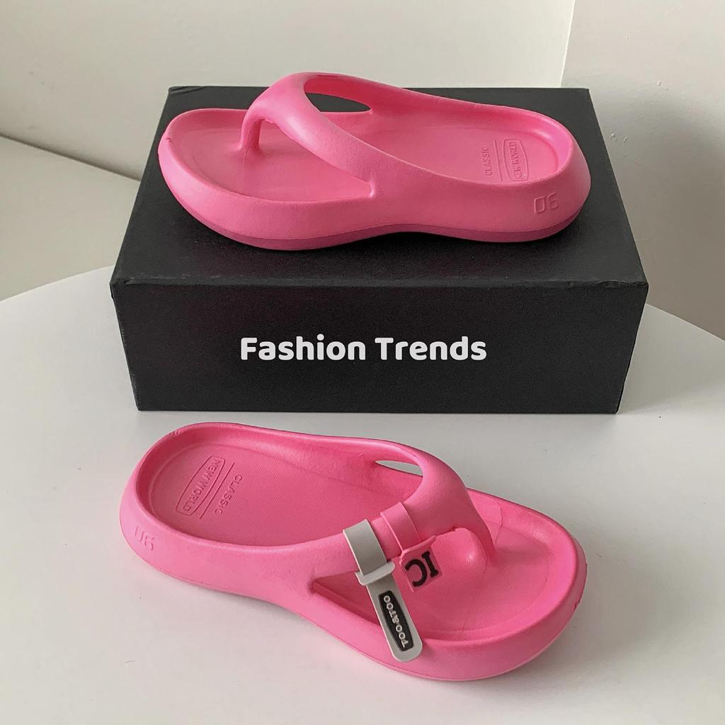 Korean Women's Fashion Silver Thick Sole Height-Boost Beach Slippers