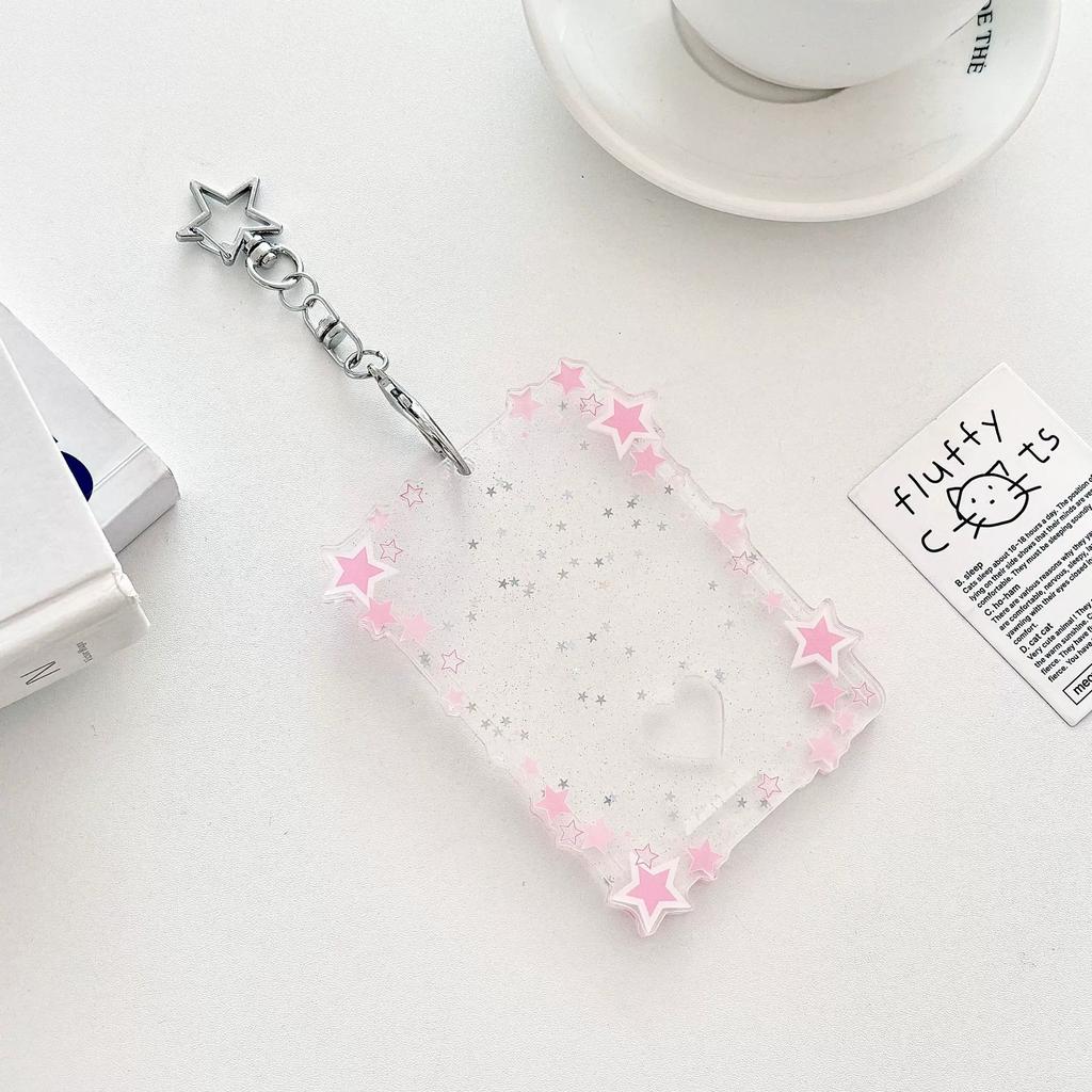 MINKYS Transparent Clear Acrylic Star 3 Inch Kpop Photocard Holder Photo Card Holder Bag Pendant School Stationery