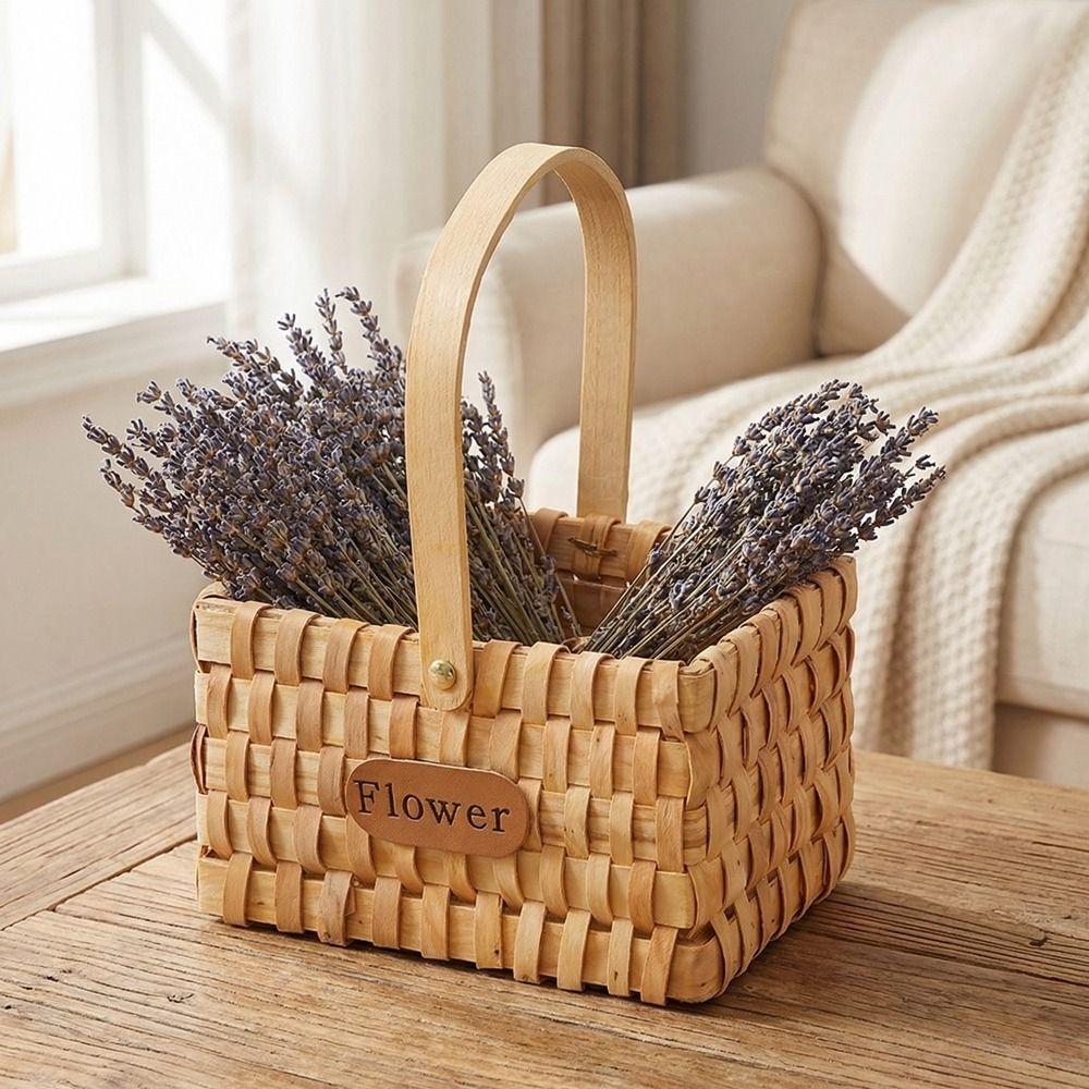 with Handle Handwoven Flower Basket Rustic Style Organizer Basket Practical Storage Basket  Picnic
