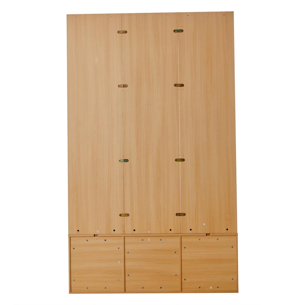 120*40*200cm Multifunkční věšáková sestava, Dřevo, se zrcadlem, lavicí na boty, polštářem, skříňkou na boty, zásuvkou, policí a háčky na oblečení, Barva dřeva + Bílá