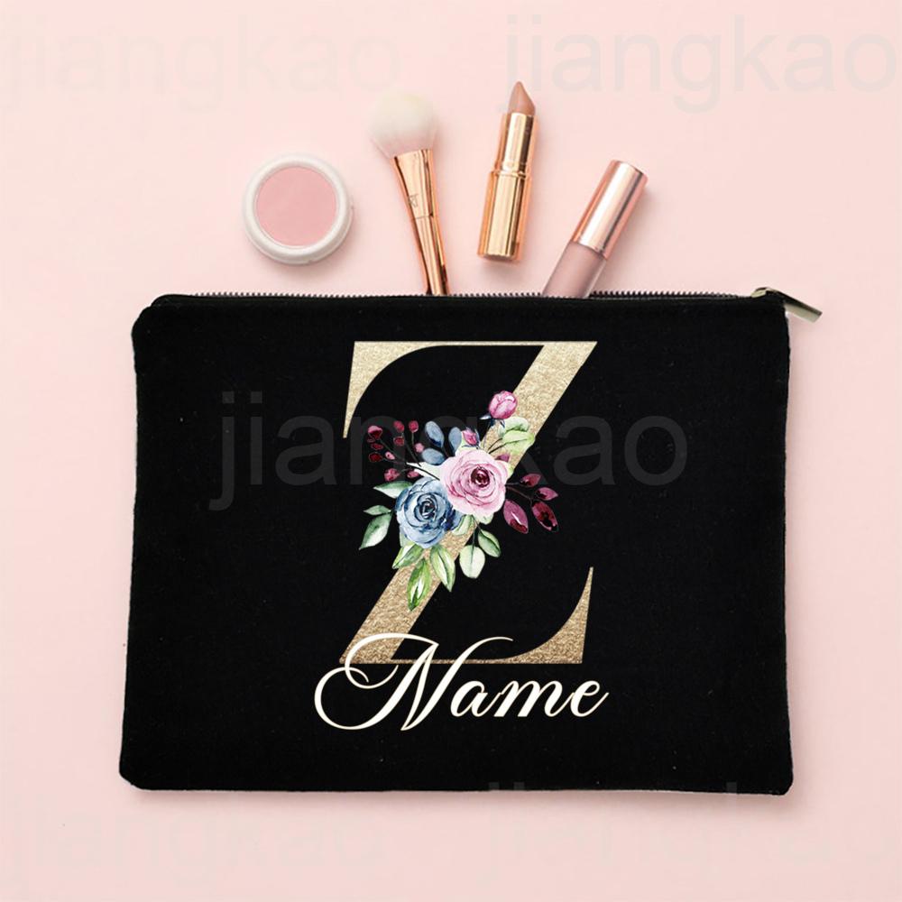 Personalised Letter with Name Makeup Bag Bridal Cosmetic Case Canvas Monogram Toiletry Bags Birthday Wedding Bridesmaid Gifts
