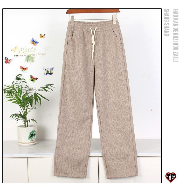 

Расклешенные брюки женские весна и осень весна новые с высокой талией тонкие слегка тянущиеся спортивные цвета молочного чая брюки-подковы 5XL (135-79 kg