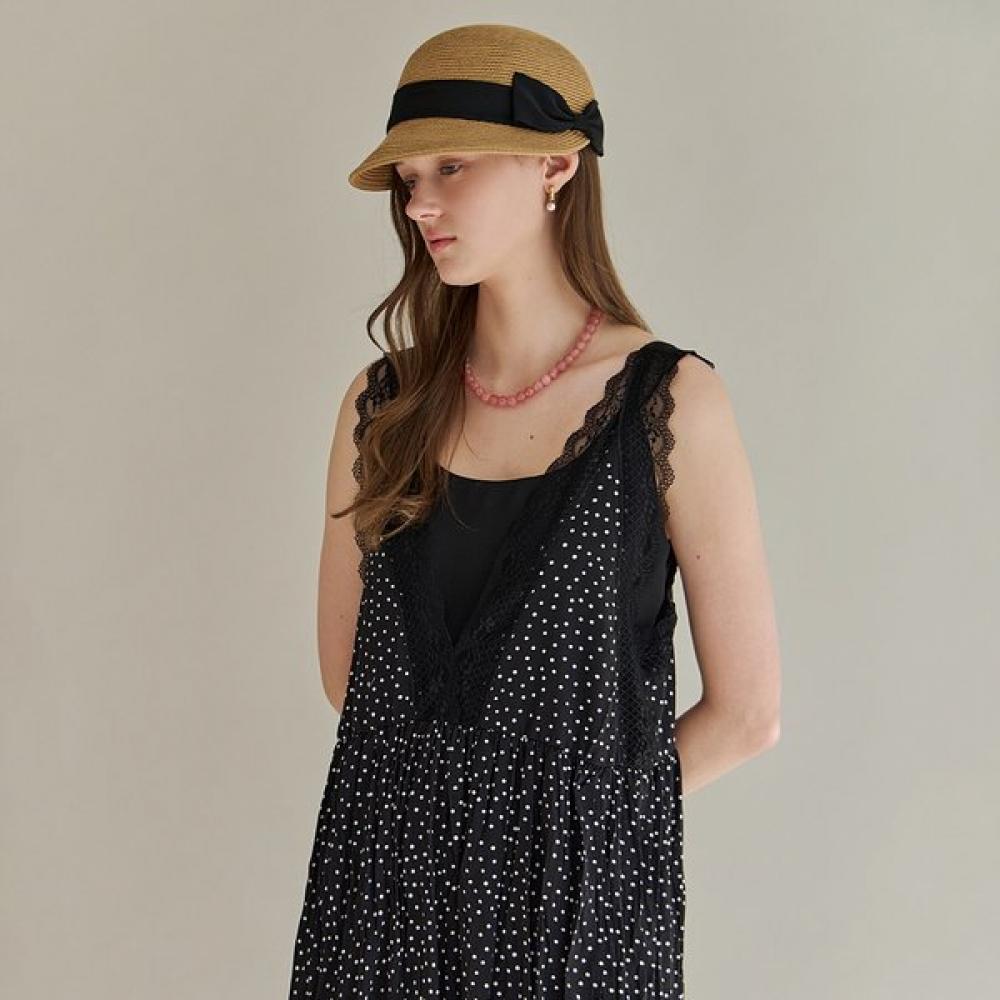 Maxza Lace Trimming Dot V Neck sleeVeless Dress Zf06qp002na