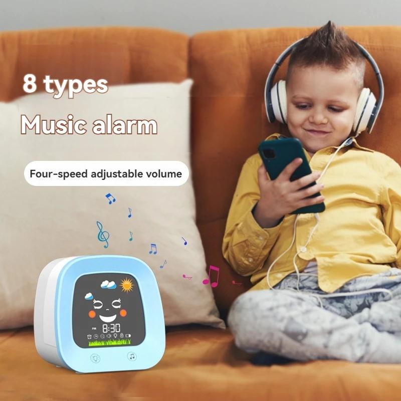 Cartoon Alarm Clock 4 Color Sleep Trainer Night Light Snooze Mode Television Shape Table Timepiece for Toddlers Kids