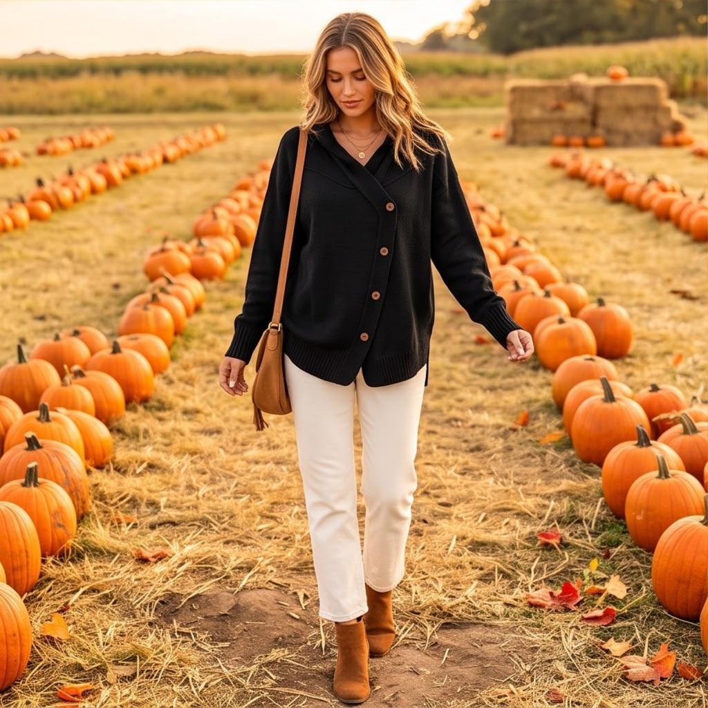 Women's Casual Loose Fit Long Sleeve Button Down Hooded Knit Cardigan Sweater