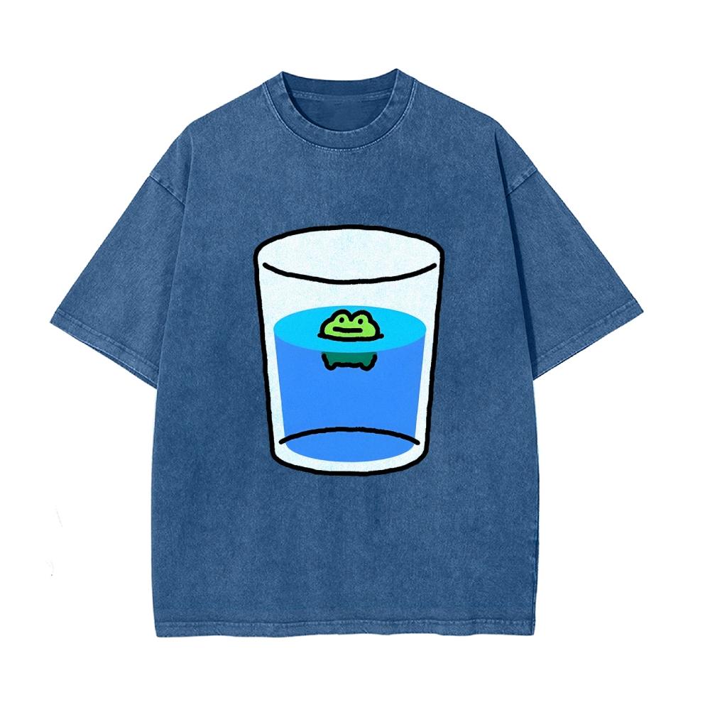 Funny Style Cartoon Water Cup Print Women's T-Shirt Loose Wash Oversized Short Sleeve Summer Basic Jianye Retro Top