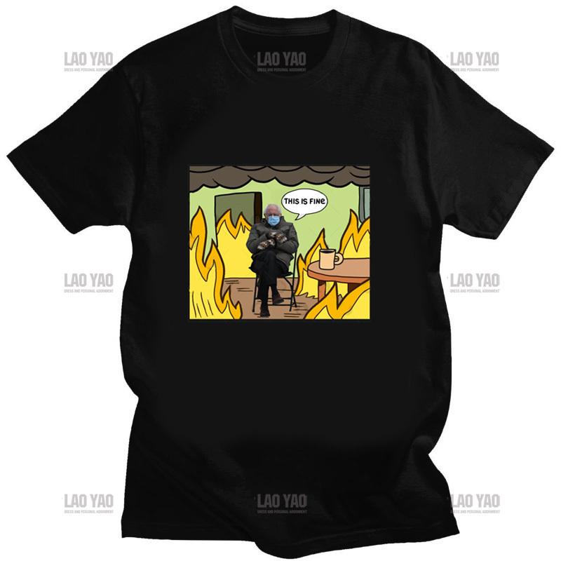 Men Casual T Shirt This Is Fine Meme TShirt for Men Crew Neck Fashion Tops Kawaii Dog Graphic Tees Oversized T Shirt Shirts