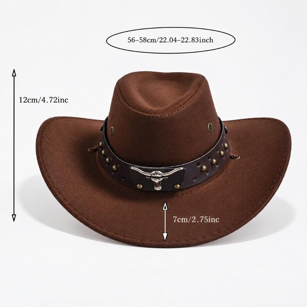 Bull Head Rivet Decor Band Western Cowboy Hat Breathable Viscose Fiber Hat Wide Brim Sun Hat Party