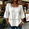 Top da Donna Scollo Quadrato Maniche 3/4 Colore Unito Vestibilità Larga Morbido Elastico Camicetta Design con Intreccio di Pizzo Top Casual per Uso Quotidiano