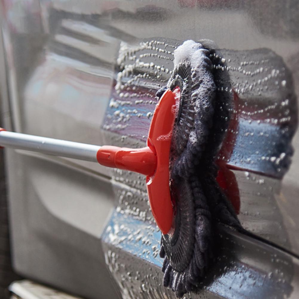 Car Wash Mop Efficient Long Handle Car Wash Brush with Detachable Double Disc Design Reusable Microfiber Window for Windshield