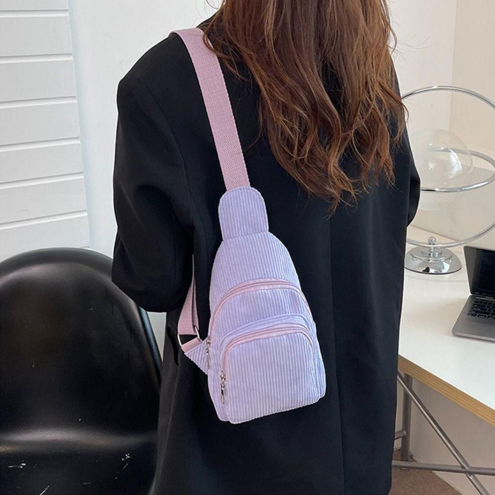 Solid Color Corduroy Chest Bag Shoulder Bag Waist Bag Casual Corduroy Crossbody Bag  Student
