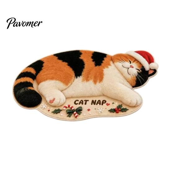 Kitchen Sink Rug Christmas Cat Shaped Rug, Plush Sleeping Absorbent Bathroom Mat, Xmas Lovers Gift Hat Kitty Non-slip Washable Area for Bedroom,